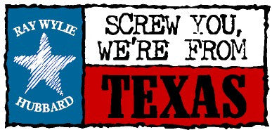 A bumper sticker with a red and blue design featuring text and a star graphic.